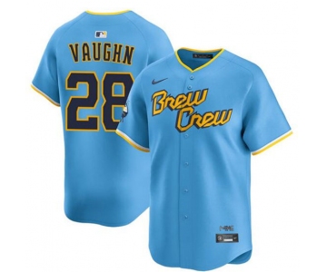 Men's Milwaukee Brewers #28 Andrew Vaughn Powder Blue City Connect Limited Stitched Baseball Jersey