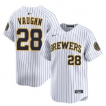 Men's Milwaukee Brewers #28 Andrew Vaughn White Alternate Limited Stitched Baseball Jersey Men's Milwaukee Brewers #28 Andrew Vaughn White Alternate Limited Stitched Baseball Jersey