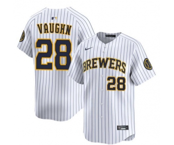 Men's Milwaukee Brewers #28 Andrew Vaughn White Alternate Limited Stitched Baseball Jersey