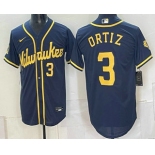 Men's Milwaukee Brewers #3 Joey Ortiz Navy Cool Base Stitched Jersey