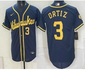 Men's Milwaukee Brewers #3 Joey Ortiz Navy Cool Base Stitched Jersey Men's Milwaukee Brewers #3 Joey Ortiz Navy Cool Base Stitched Jersey