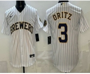 Men's Milwaukee Brewers #3 Joey Ortiz White Cool Base Jersey