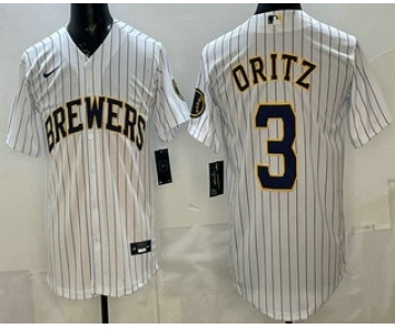 Men's Milwaukee Brewers #3 Joey Ortiz White Cool Base Jersey