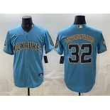Men's Milwaukee Brewers #32 Jacob Misiorowski Blue With Home & Bob Uecker Patch Stitched Baseball Jersey