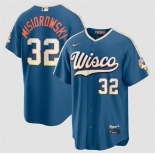 Men's Milwaukee Brewers #32 Jacob Misiorowski Mineral Blue 2026 City Connect Stadium Stitched Stitched Baseball Jersey