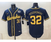 Men's Milwaukee Brewers #32 Jacob Misiorowski Navy 2026 NLCS Patch Stitched Baseball Jersey Men's Milwaukee Brewers #32 Jacob Misiorowski Navy 2026 NLCS Patch Stitched Baseball Jersey