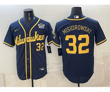 Men's Milwaukee Brewers #32 Jacob Misiorowski Navy 2026 NLCS Patch Stitched Baseball Jersey