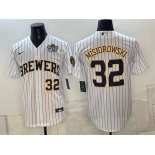 Men's Milwaukee Brewers #32 Jacob Misiorowski White 2026 NLCS Patch Stitched Baseball Jersey