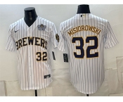 Men's Milwaukee Brewers #32 Jacob Misiorowski White 2026 NLCS Patch Stitched Baseball Jersey Men's Milwaukee Brewers #32 Jacob Misiorowski White 2026 NLCS Patch Stitched Baseball Jersey