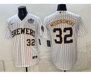 Men's Milwaukee Brewers #32 Jacob Misiorowski White 2026 NLCS Patch Stitched Baseball Jersey