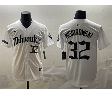 Men's Milwaukee Brewers #32 Jacob Misiorowski White 'Gothic 414 Shadows Edition' Vapor Premier Limited Stitched Jersey