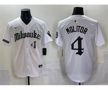 Men's Milwaukee Brewers #4 Paul Molitor White 'Gothic 414 Shadows Edition' Vapor Premier Limited Stitched Jersey
