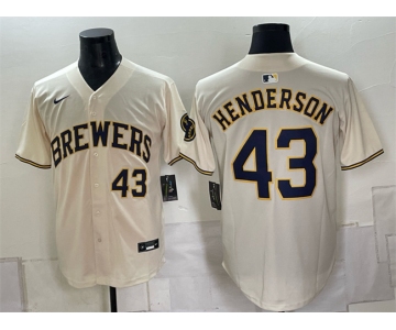 Men's Milwaukee Brewers #43 Logan Henderson Cream Stitched Baseball Jersey