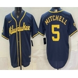 Men's Milwaukee Brewers #5 Garrett Mitchell Navy Blue Stitched Cool Base Jersey Men's Milwaukee Brewers #5 Garrett Mitchell Navy Blue Stitched Cool Base Jersey