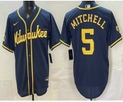 Men's Milwaukee Brewers #5 Garrett Mitchell Navy Blue Stitched Cool Base Jersey Men's Milwaukee Brewers #5 Garrett Mitchell Navy Blue Stitched Cool Base Jersey