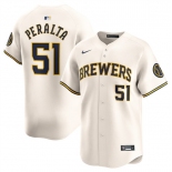 Men's Milwaukee Brewers #51 Freddy Peralta Cream Limited Stitched Baseball Jersey Men's Milwaukee Brewers #51 Freddy Peralta Cream Limited Stitched Baseball Jersey