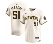 Men's Milwaukee Brewers #51 Freddy Peralta Cream Limited Stitched Baseball Jersey Men's Milwaukee Brewers #51 Freddy Peralta Cream Limited Stitched Baseball Jersey