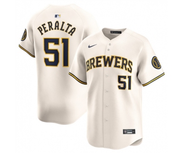 Men's Milwaukee Brewers #51 Freddy Peralta Cream Limited Stitched Baseball Jersey