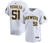 Men's Milwaukee Brewers #51 Freddy Peralta White Alternate Limited Stitched Baseball Jersey Men's Milwaukee Brewers #51 Freddy Peralta White Alternate Limited Stitched Baseball Jersey