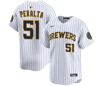 Men's Milwaukee Brewers #51 Freddy Peralta White Alternate Limited Stitched Baseball Jersey