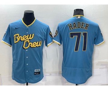 Men's Milwaukee Brewers #71 Josh Hader Blue 2022 City Connect Flex Base Stitched Jersey