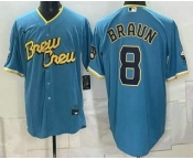 Men's Milwaukee Brewers #8 Ryan Braun Blue 2026 City Connect Stadium Stitched Jersey Men's Milwaukee Brewers #8 Ryan Braun Blue 2026 City Connect Stadium Stitched Jersey