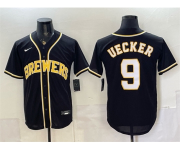 Men's Milwaukee Brewers #9 Bob Uecker 2026 Fashion Replica Black Out Stitched Baseball Jersey