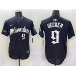 Men's Milwaukee Brewers #9 Bob Uecker Black 'Gothic 414 Shadows Edition' Vapor Premier Limited Stitched Jersey