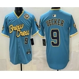Men's Milwaukee Brewers #9 Bob Uecker Blue City Connect Limited Jersey