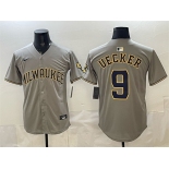 Men's Milwaukee Brewers #9 Bob Uecker Grey Home Limited Stitched Jersey