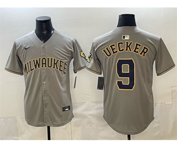 Men's Milwaukee Brewers #9 Bob Uecker Grey Home Limited Stitched Jersey