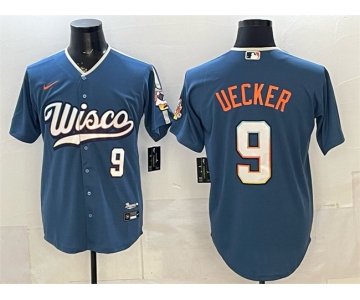 Men's Milwaukee Brewers #9 Bob Uecker Mineral Blue 2026 City Connect Stadium Stitched Baseball Jersey