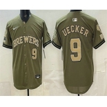 Men's Milwaukee Brewers #9 Bob Uecker Olive 2026 Armed Forces Day Jersey Men's Milwaukee Brewers #9 Bob Uecker Olive 2026 Armed Forces Day Jersey