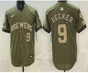 Men's Milwaukee Brewers #9 Bob Uecker Olive 2026 Armed Forces Day Jersey Men's Milwaukee Brewers #9 Bob Uecker Olive 2026 Armed Forces Day Jersey