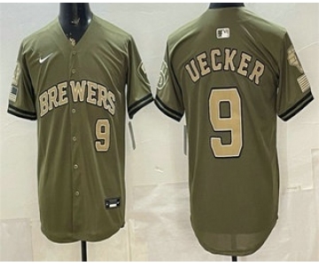 Men's Milwaukee Brewers #9 Bob Uecker Olive 2026 Armed Forces Day Jersey