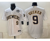 Men's Milwaukee Brewers #9 Bob Uecker White 2026 NLCS Patch Stitched Baseball Jersey Men's Milwaukee Brewers #9 Bob Uecker White 2026 NLCS Patch Stitched Baseball Jersey