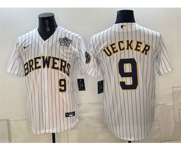Men's Milwaukee Brewers #9 Bob Uecker White 2026 NLCS Patch Stitched Baseball Jersey