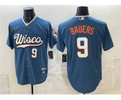 Men's Milwaukee Brewers #9 Jake Bauers Mineral Blue 2026 City Connect Stadium Stitched Baseball Jersey Men's Milwaukee Brewers #9 Jake Bauers Mineral Blue 2026 City Connect Stadium Stitched Baseball Jersey
