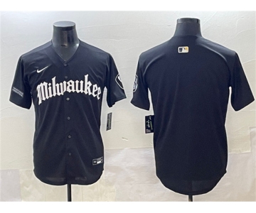 Men's Milwaukee Brewers Blank Black 'Gothic 414 Shadows Edition' Vapor Premier Limited Stitched Jersey