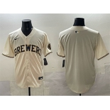 Men's Milwaukee Brewers Blank Cream Home Limited Stitched Jersey Men's Milwaukee Brewers Blank Cream Home Limited Stitched Jersey