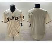 Men's Milwaukee Brewers Blank Cream Home Limited Stitched Jersey Men's Milwaukee Brewers Blank Cream Home Limited Stitched Jersey