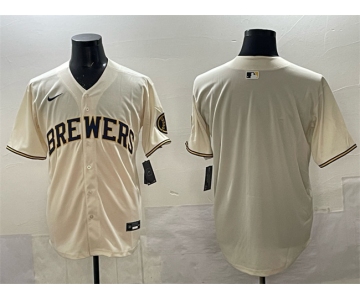 Men's Milwaukee Brewers Blank Cream Home Limited Stitched Jersey