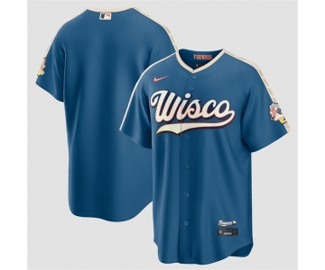 Men's Milwaukee Brewers Blank Mineral Blue 2026 City Connect Stadium Stitched Stitched Baseball Jersey