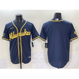 Men's Milwaukee Brewers Blank Navy 2025 With Patch Stitched Baseball Jersey Men's Milwaukee Brewers Blank Navy 2025 With Patch Stitched Baseball Jersey