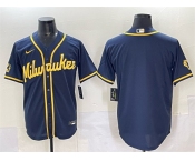 Men's Milwaukee Brewers Blank Navy 2025 With Patch Stitched Baseball Jersey Men's Milwaukee Brewers Blank Navy 2025 With Patch Stitched Baseball Jersey