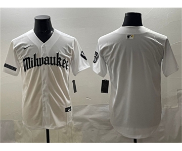Men's Milwaukee Brewers Blank White 'Gothic 414 Shadows Edition' Vapor Premier Limited Stitched Jersey