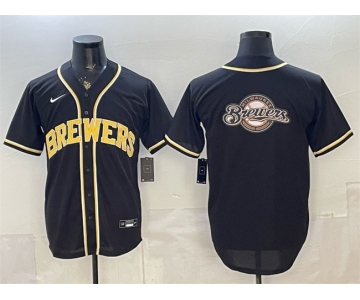 Men's Milwaukee Brewers Team Big Logo 2026 Fashion Replica Black Out Stitched Baseball Jersey