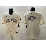 Men's Milwaukee Brewers Team Big Logo Cream Home Limited Stitched Jersey Men's Milwaukee Brewers Team Big Logo Cream Home Limited Stitched Jersey