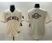 Men's Milwaukee Brewers Team Big Logo Cream Home Limited Stitched Jersey Men's Milwaukee Brewers Team Big Logo Cream Home Limited Stitched Jersey