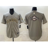 Men's Milwaukee Brewers Team Big Logo Gray Home Limited Stitched Jersey Men's Milwaukee Brewers Team Big Logo Gray Home Limited Stitched Jersey